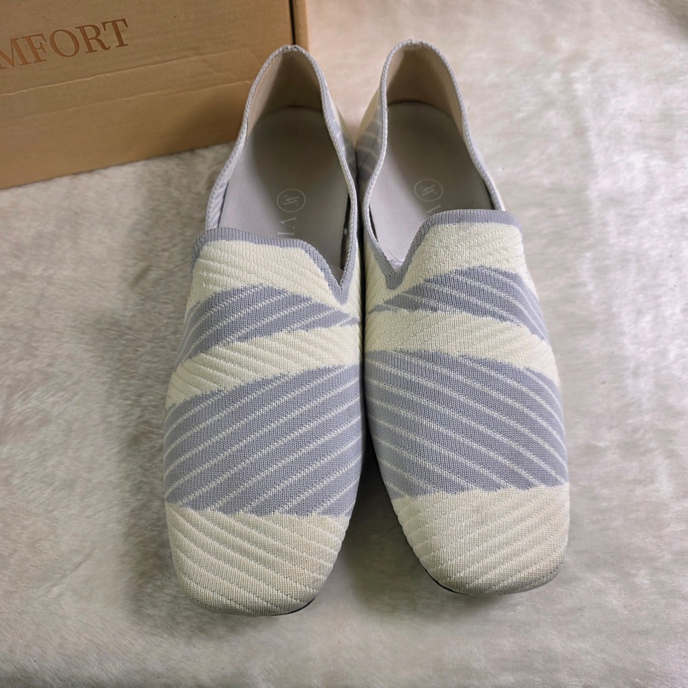 VIVAIA Margot Square-Toe Loafers Grey Cream Stripe Women 39 8 Excellent - Picture 2 of 5